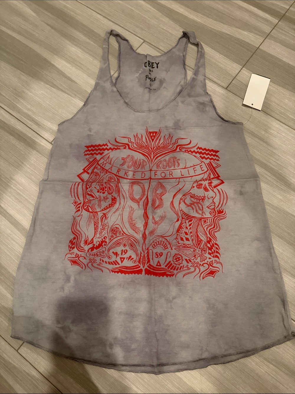 Obey Light Gray Tank Top with Red Graphic